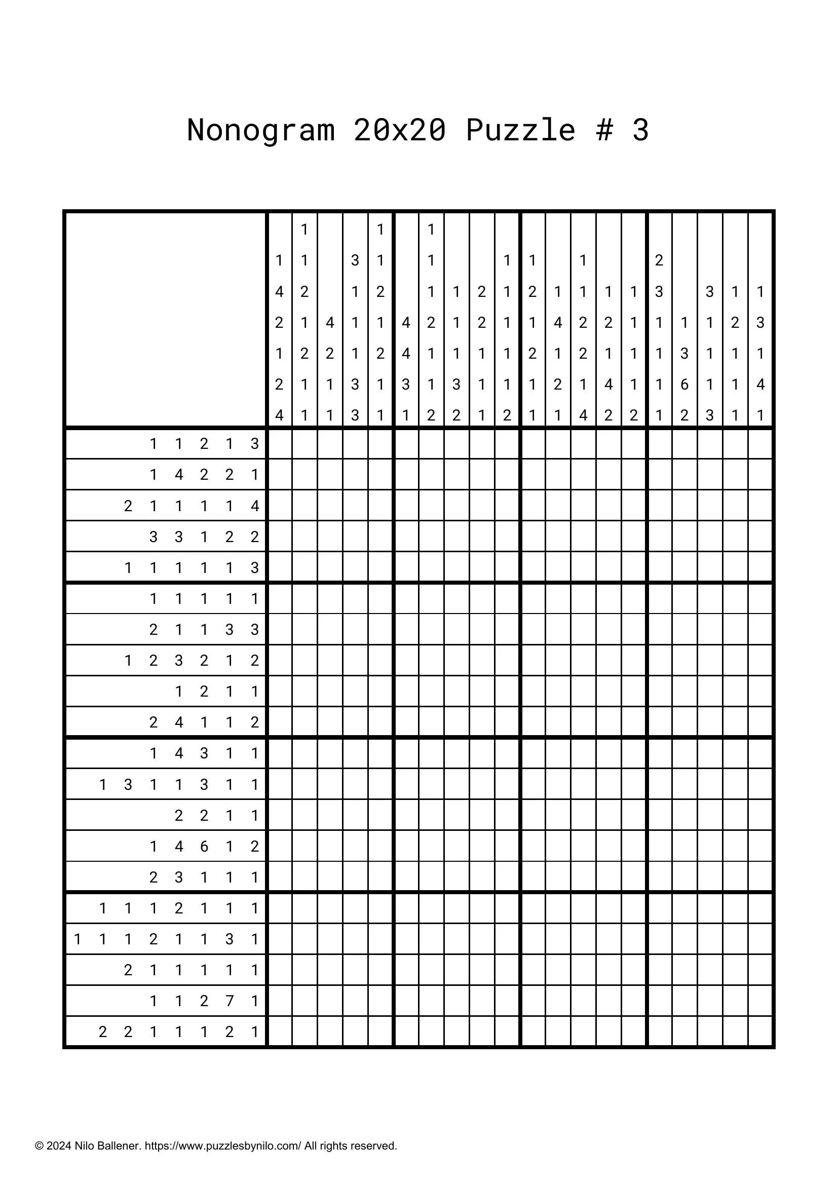 free downloadable nonogram puzzle large # 3 — puzzlesnilo